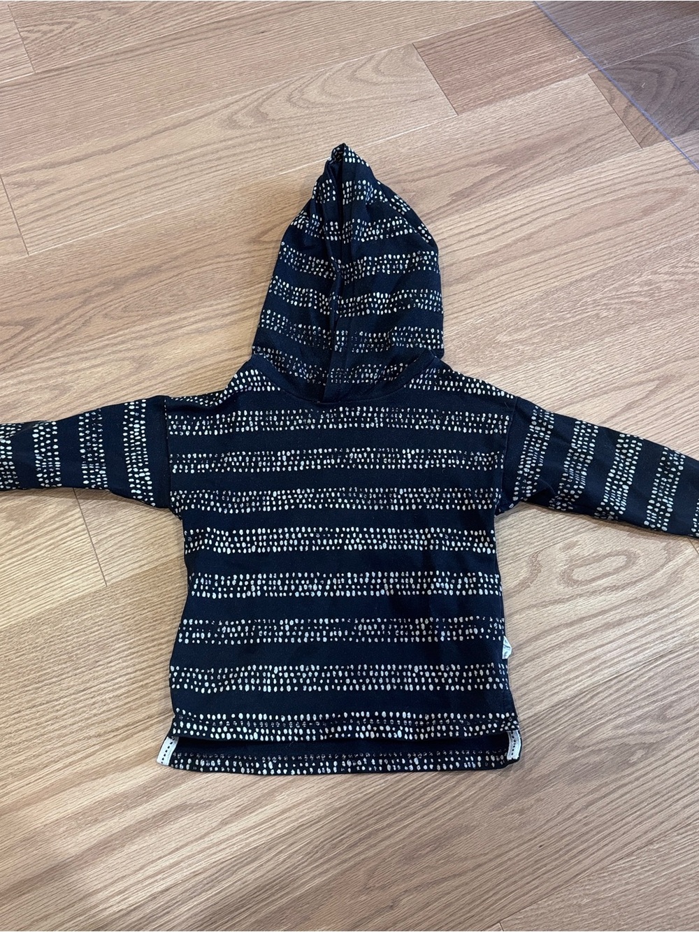 Miles baby Black Hooded Shirt with White Dot Stripes - 2T